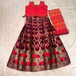 Vibrant Pink and Gold Lehenga Set